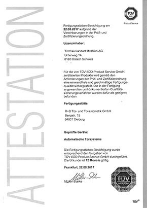 TÜV Fertigungsstätten Zertifizierung